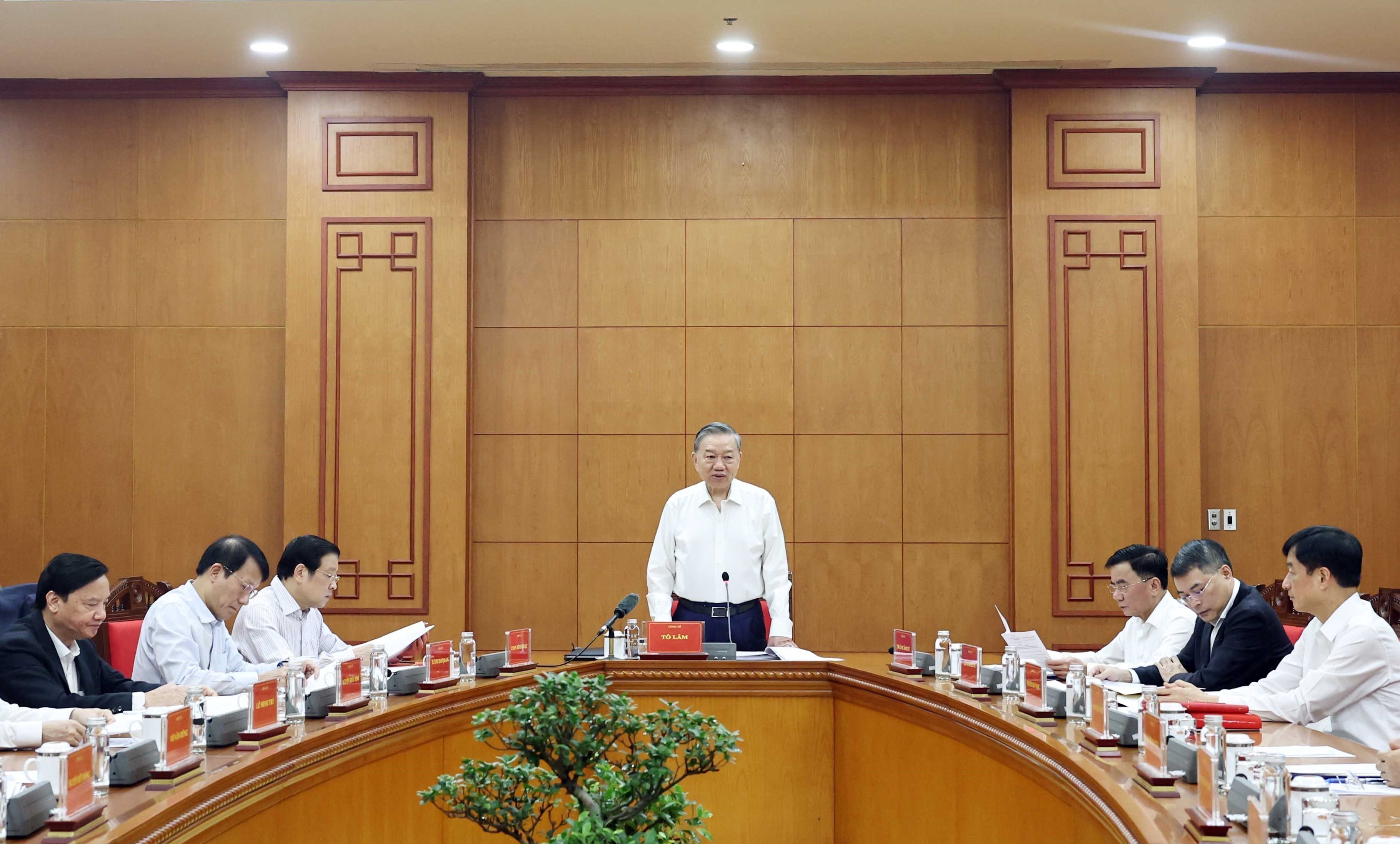 Tổng Bí thư Tô Lâm, Trưởng ban Chỉ đạo Trung ương về phòng, chống tham nhũng, lãng phí, tiêu cực chủ trì cuộc họp.