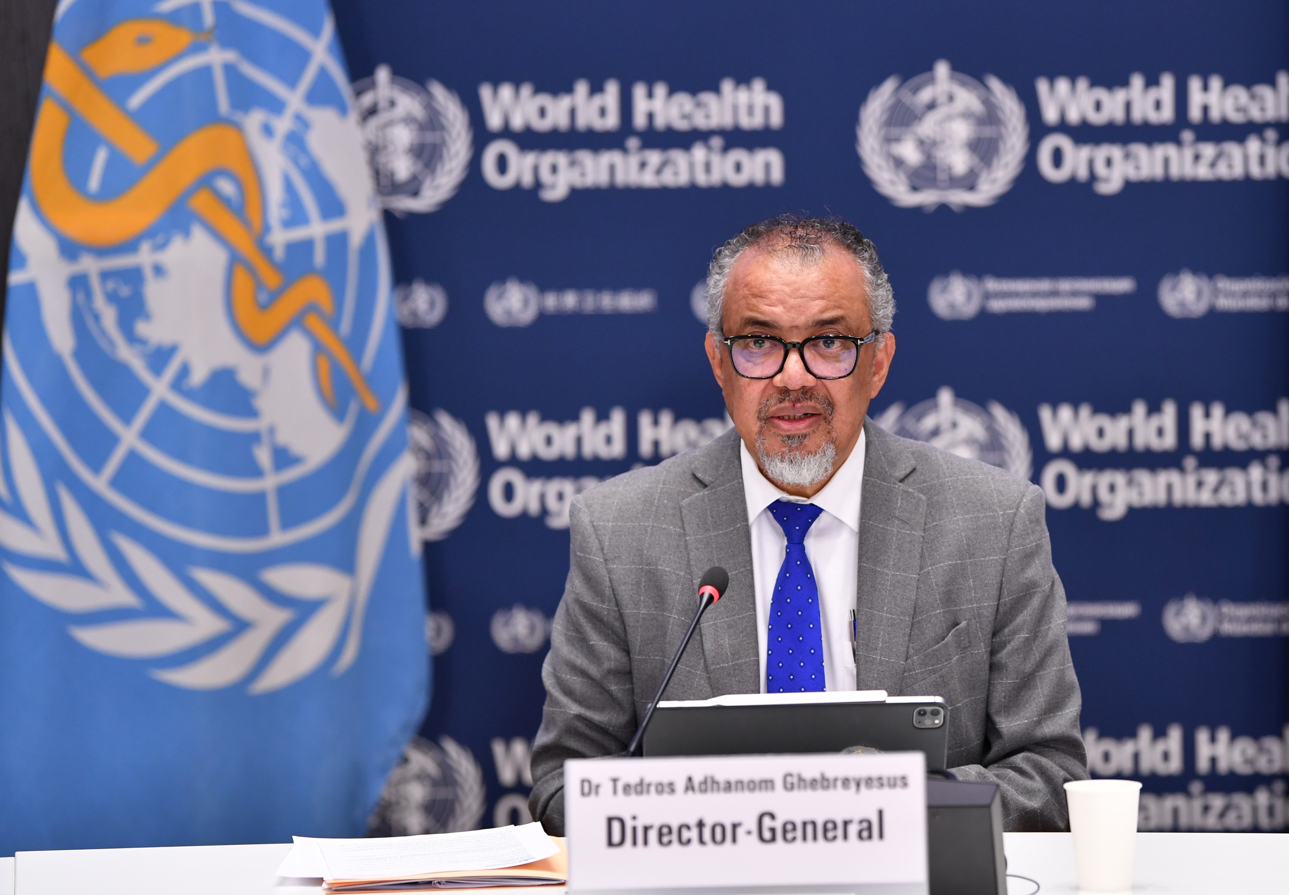 Tổng Giám đốc WHO Tedros Adhanom Ghebreyesus phát biểu trong cuộc họp báo ở Geneva, Thụy Sĩ.