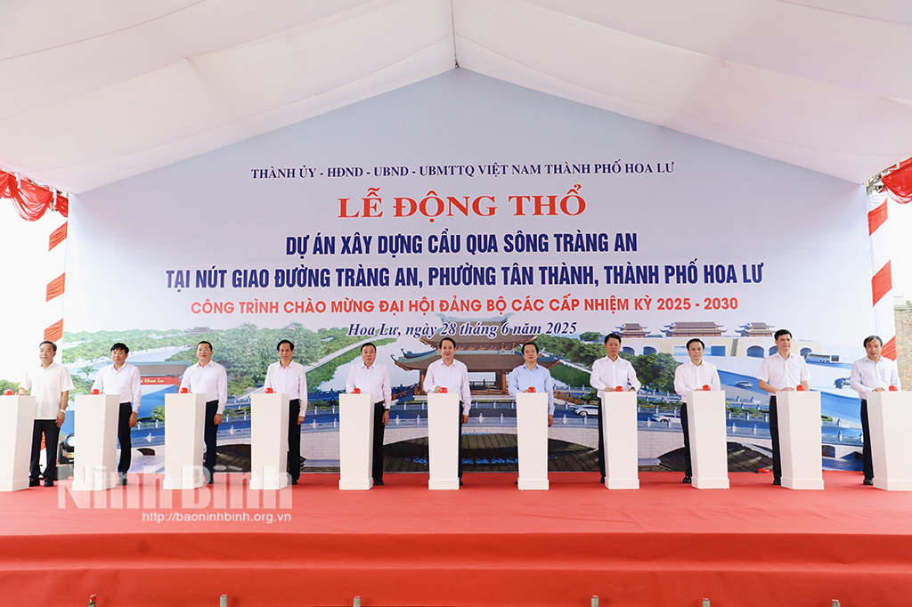 Các đại biểu thực hiện nghi thức bấm nút động thổ Dự án.