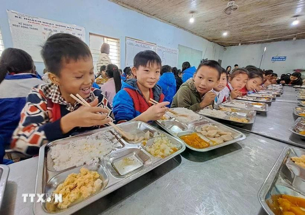 Students at Xin Chai Primary and Secondary Boarding School for Ethnic Minorities in Vi Xuyen district, Ha Giang province. (Photo: VNA)
