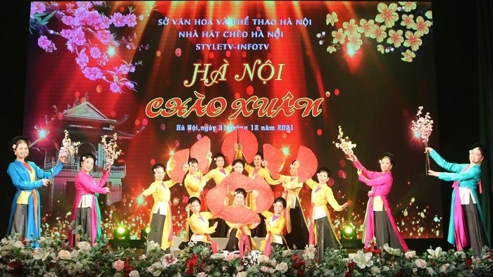 A performance at the 'Ha Noi Chao Xuan' programme hosted by the Hanoi Cheo Theatre (Photo: hanoimoi.com.vn)