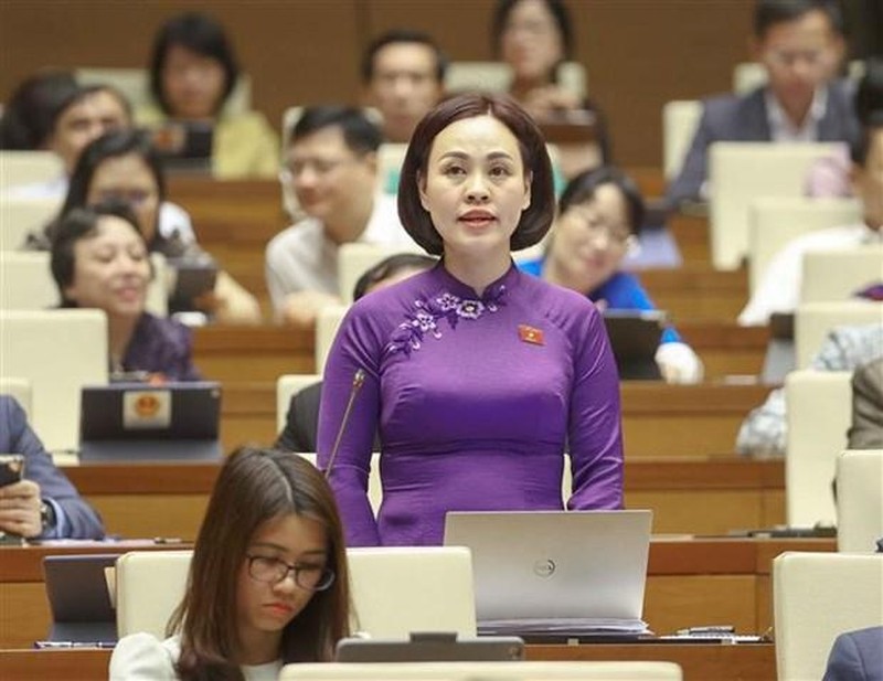 Ninh Binh's deputy Tran Thi Hong Thanh speaks at the session. (Photo: VNA)