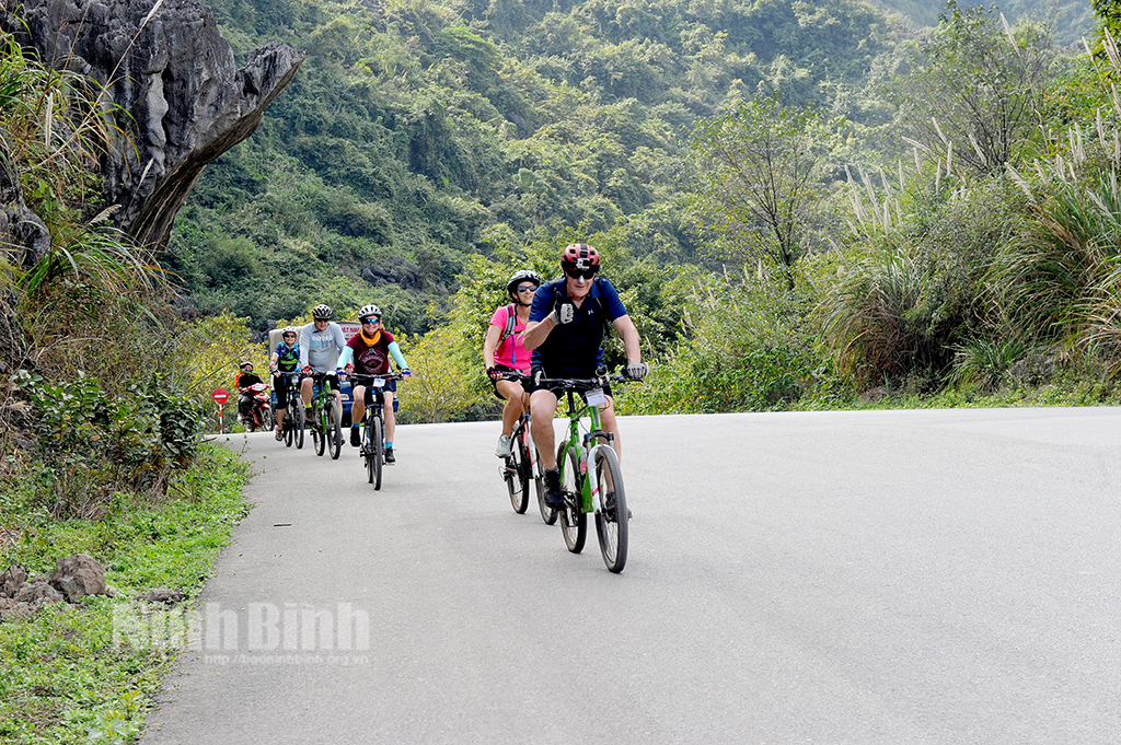 Foreign visitors are fascinated by cycling tour to discover Trang An.