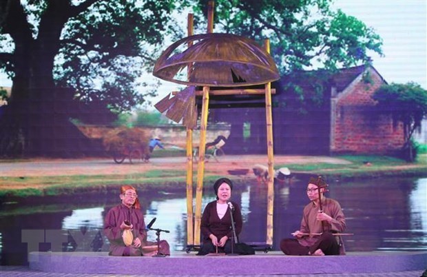 Artists perform "Xam" singing in Ninh Binh province.