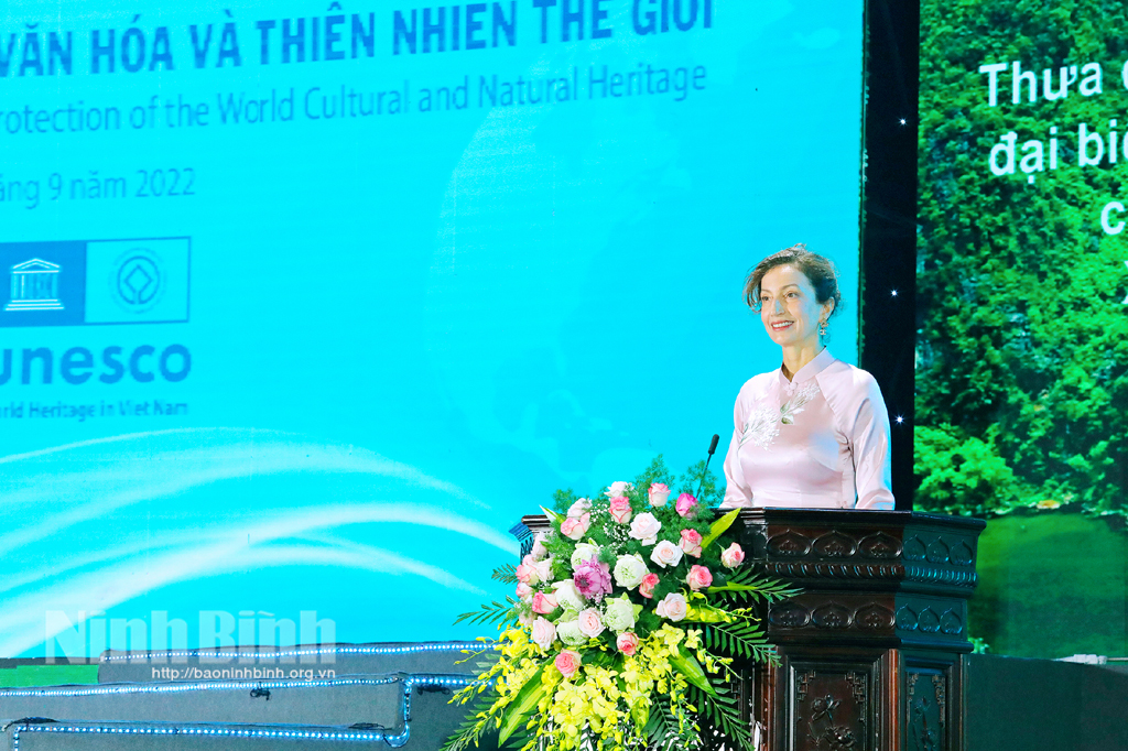 Director General of the United Nations Educational, Scientific and Cultural Organisation (UNESCO) Audrey Azoulay delivers speech at the event.