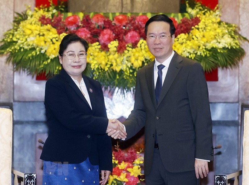 President Vo Van Thuong and Chief Justice of the Supreme People's Court of Laos Viengthong Siphandon at the meeting in Hanoi on August 22 (Photo: VNA)