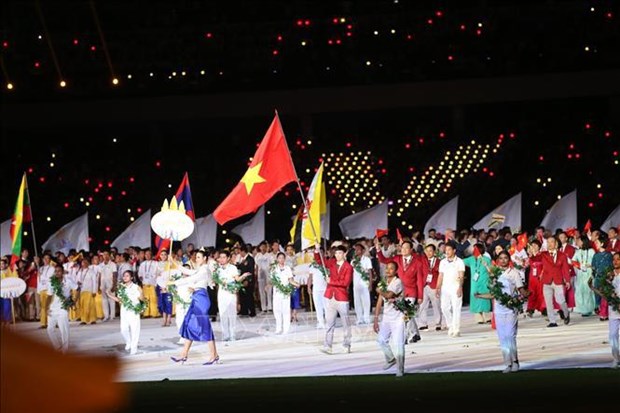 The Vietnamese sports delegation at the opening ceremony of the 32nd Southeast Asian Games on May 5, 2023 in Cambodia (Photo: VNA)
